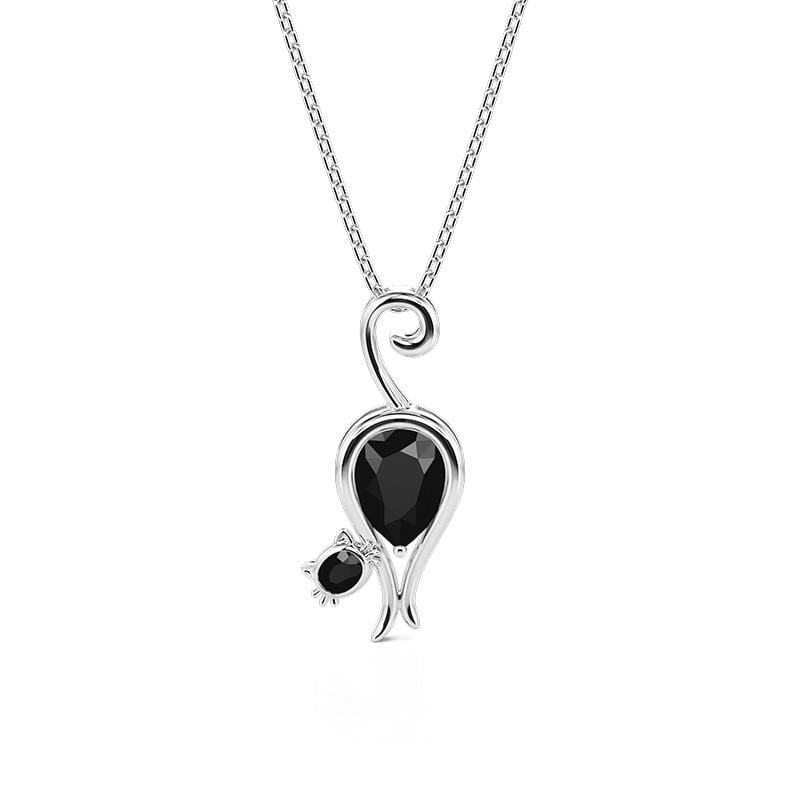 Jeulia Black Two Stone Cat Necklace Sterling Silver