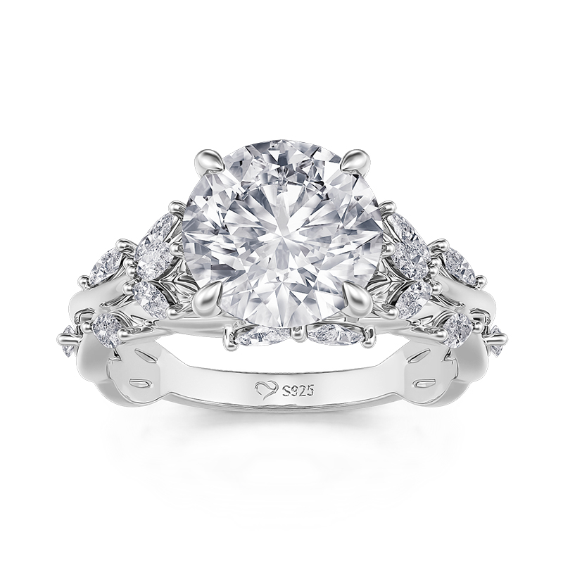 Jeulia Branch & Leaves Round Cut Sterling Silver Engagement Ring