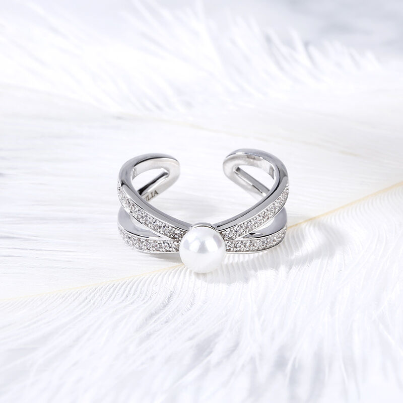 Jeulia Split Shank Cultured Pearl Sterling Silver Ring