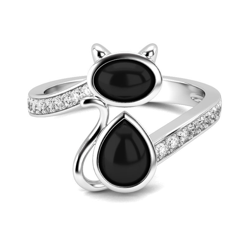 Jeulia Cat Design Oval and Pear Cut Sterling Silver Ring