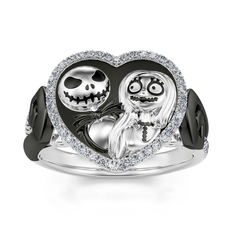 Jeulia "Treasures Love" Skull Couple Two Tone Sterling Silver Ring