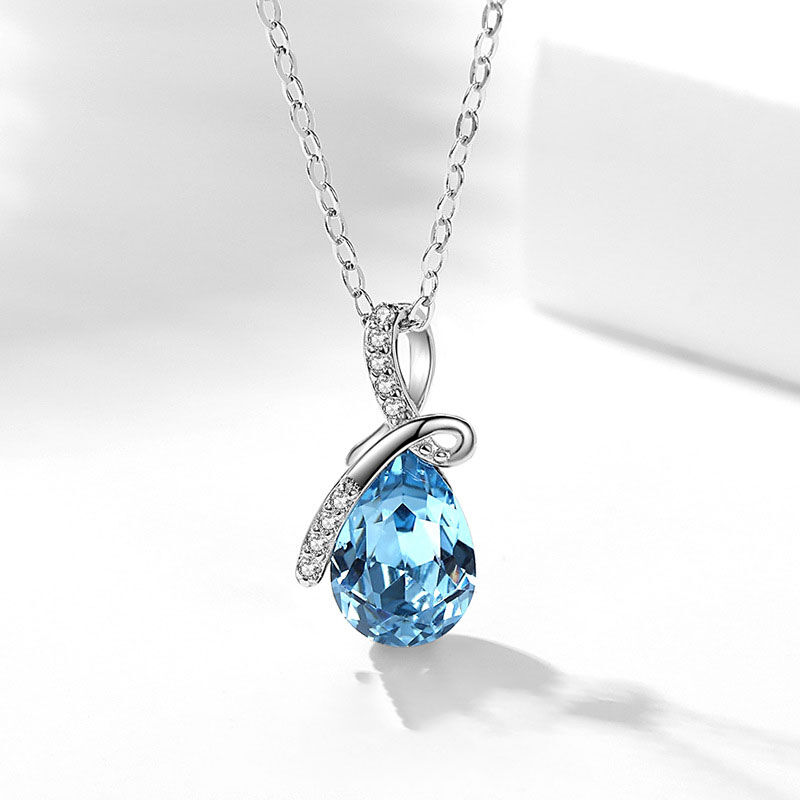 Jeulia Ribbon Sapphire Stone Sterling Silver Necklace