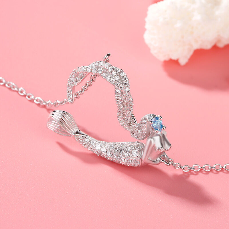 "Ocean's Light" sjöjungfrun gåva halsband i sterlingsilver för alla hjärtans dag