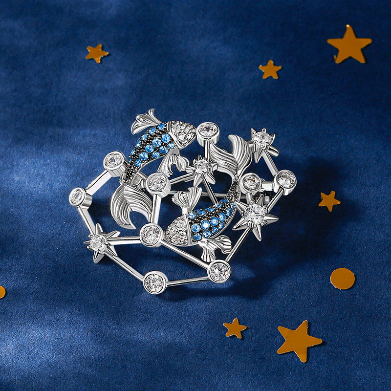 Jeulia "Mystical Pisces" Constellation Design Sterling Silver Brooch