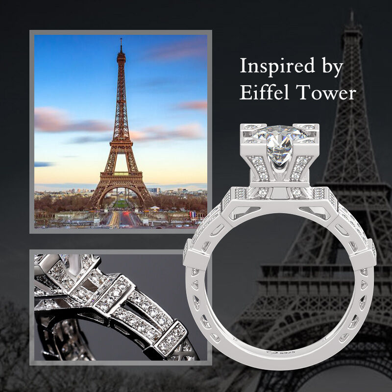 Jeulia Eiffel Tower Round Cut Sterling Silver Ring