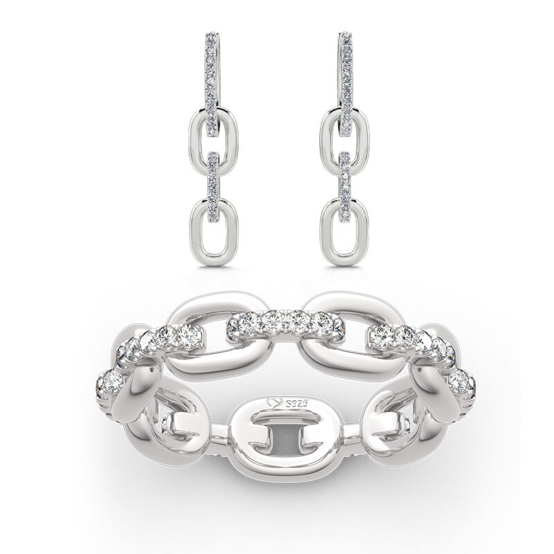 Jeulia Chain Link Round Cut Sterling Silver Jewelry Set