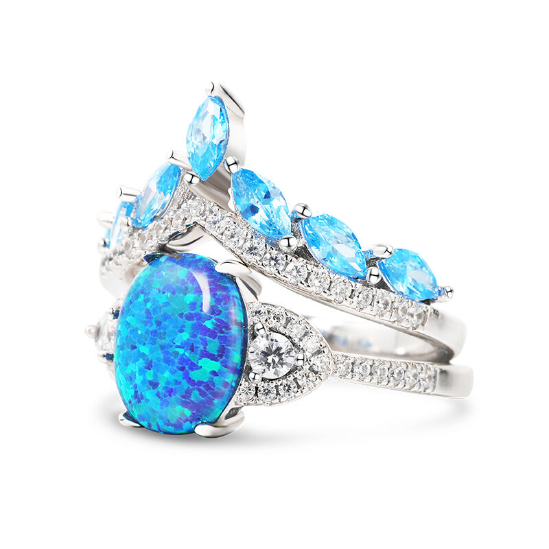 Jeulia Opal Stackable Sterling Silver Ring Set