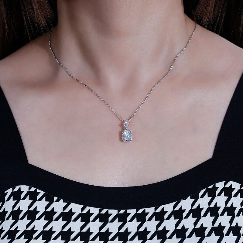 Jeulia Halo Collana Taglio Radiante per Donna in Argento Sterling