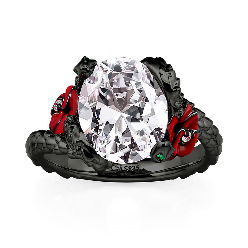 Jeulia Anillo Serpiente Espina Negra Rosa Gótico de Plata de Ley