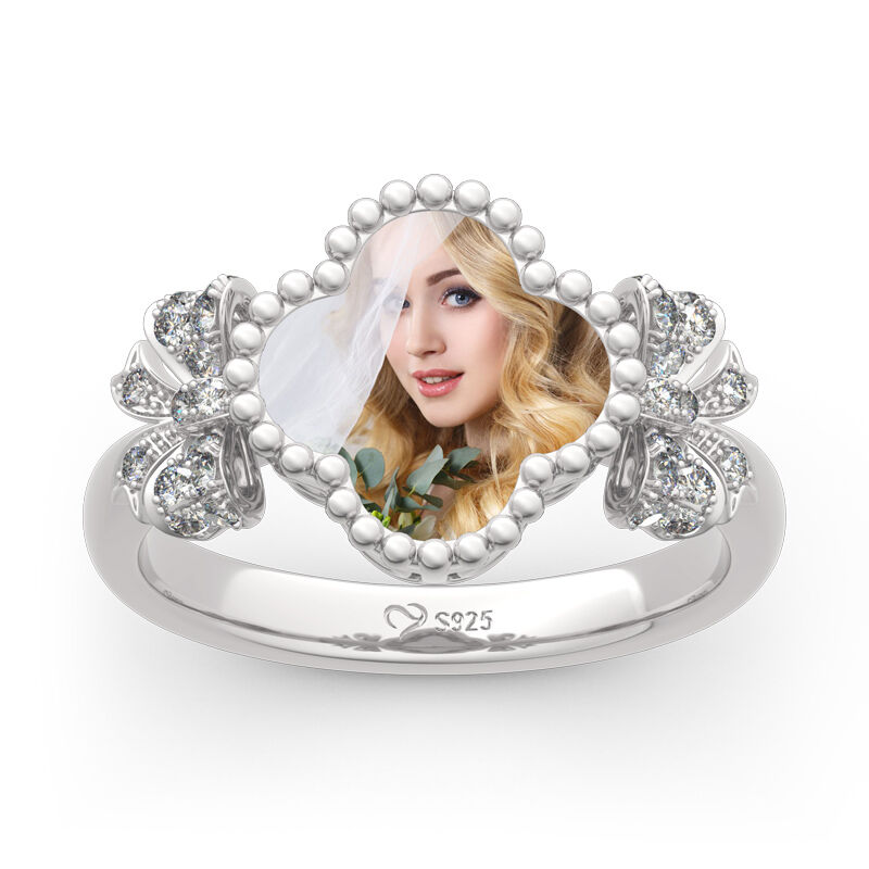 Jeulia "Lucky Filled of My Life" Sterling Silver Personalized Photo Ring