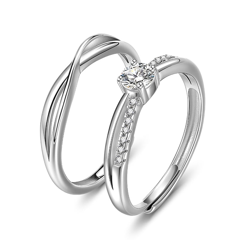 Jeulia Twist Mobius Infinity Couple Rings Sterling Silver