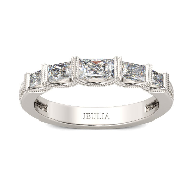 Jeulia Milgrain Radiant Cut Sterling Silver Women's Band