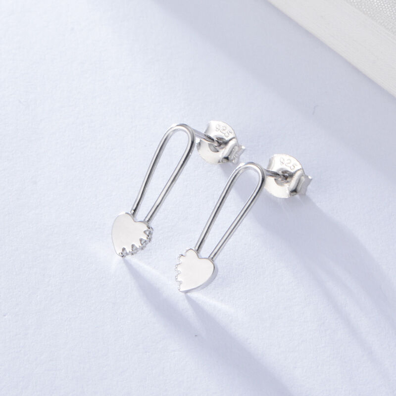 Jeulia Safety Pin Design Heart Sterling Silver Stud Earrings