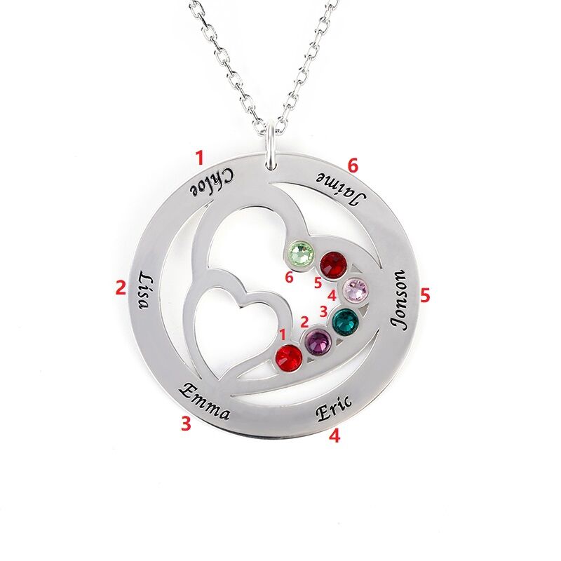 Jeulia Heart in Heart Family Necklace with Birthstones Sterling Silver