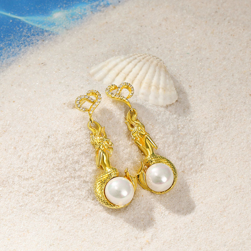 Jeulia "Genie of the Sea" Mermaid Cultured Pearl Sterling Silver Earrings