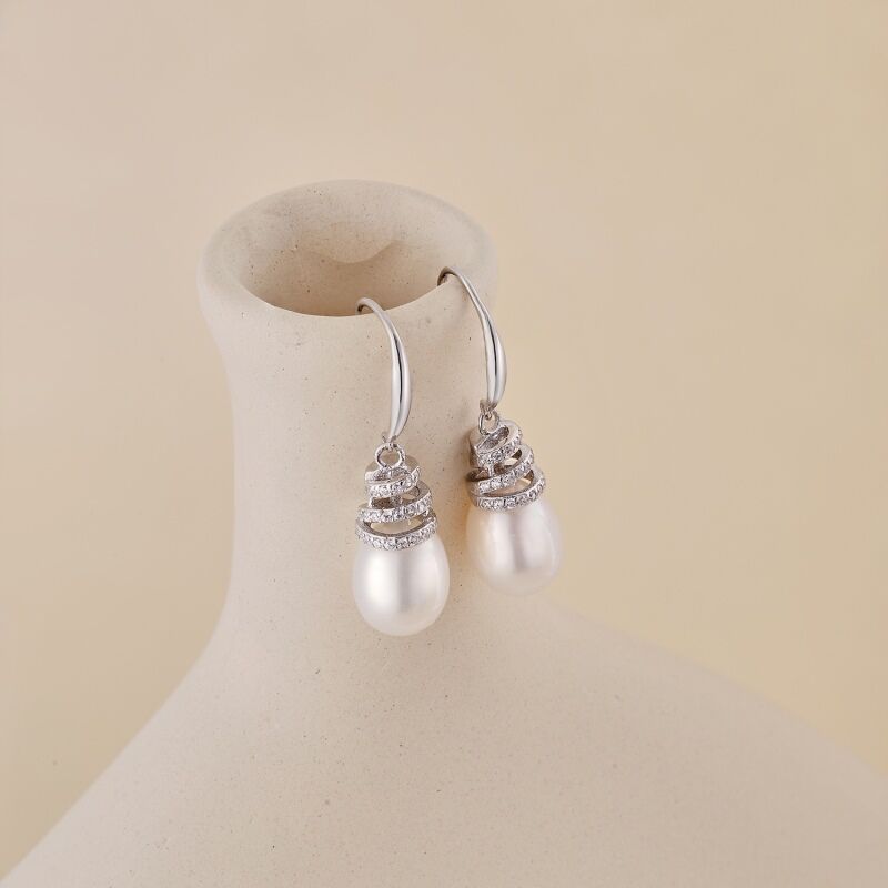 Jeulia Spiral Design Pearl Sterling Silver Drop Earrings