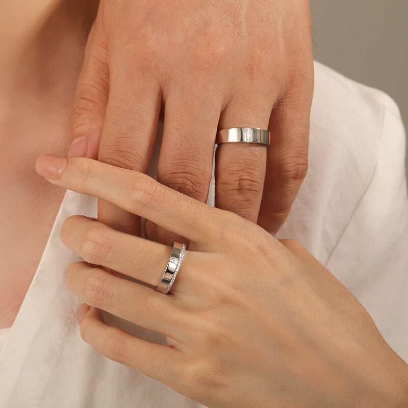 Jeulia Classic Round Cut Couple Rings Set Sterling Silver