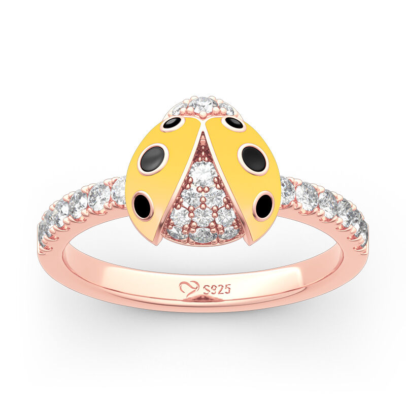 Jeulia Lucky Yellow Ladybug Sterling Silver Ring