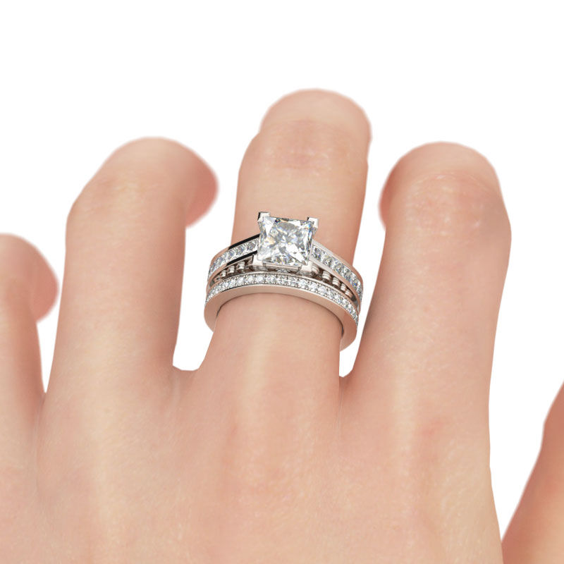 Jeulia Simple Princess Cut Sterling Silver Ring Set