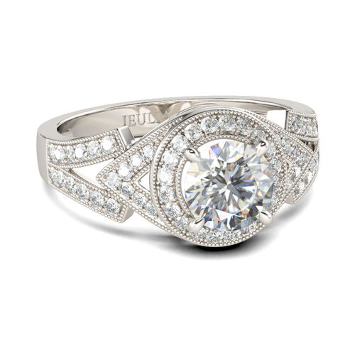 Jeulia Halo Milgrain Round Cut Sterling Silver Ring