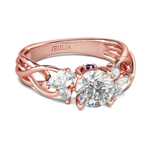 Jeulia Rose Gold Tone Interwoven Round Cut Sterling Silver Ring
