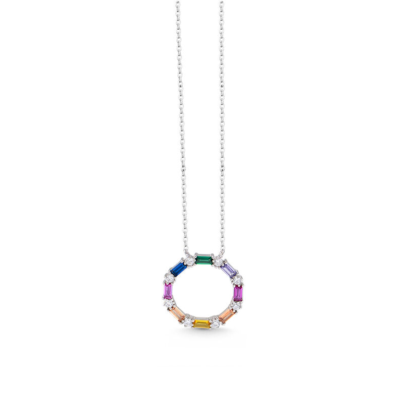 Jeulia "Sweet Candy" Multi-colored Circle Sterling Silver Necklace