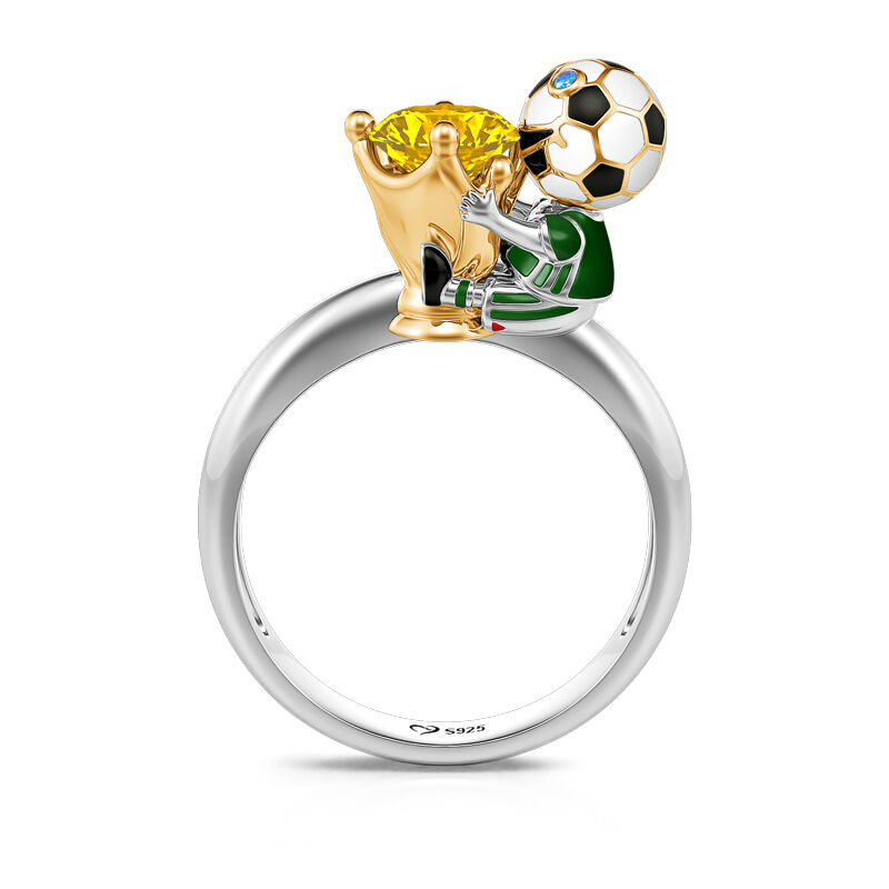 Jeulia Hug Me "You're My Champion" Mexico Football Team Round Cut Sterling Silver Ring
