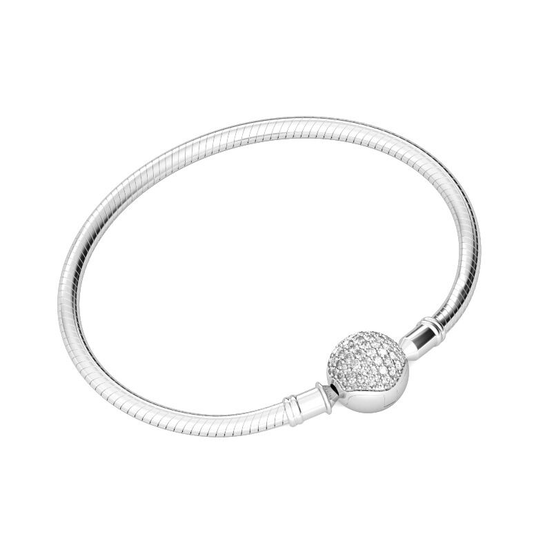 Imitated Crystal Round Shape Clasp Bracelet Sterling Silver