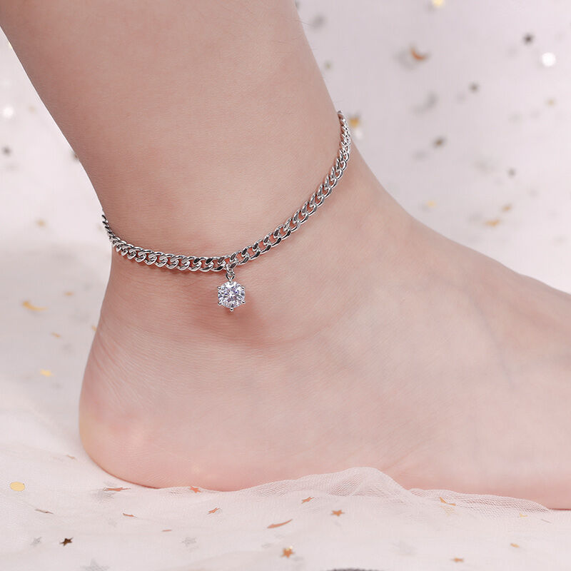 Jeulia Simple Design Round Cut Sterling Silver Anklet