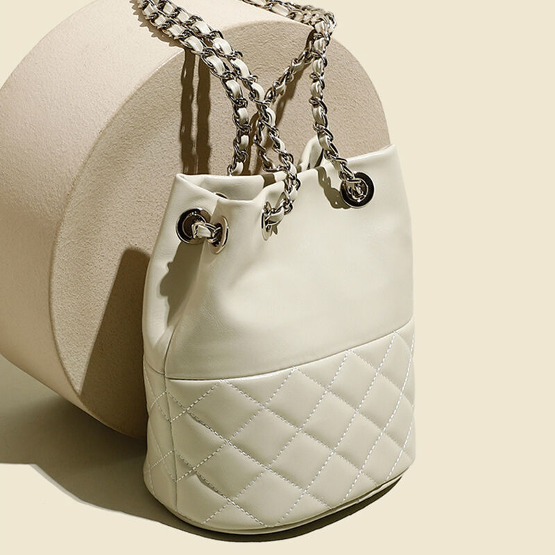 Jeulia Quilted Bucket Bag Mini Shoulder Bag Fashion Casual Leather Bucket Bag