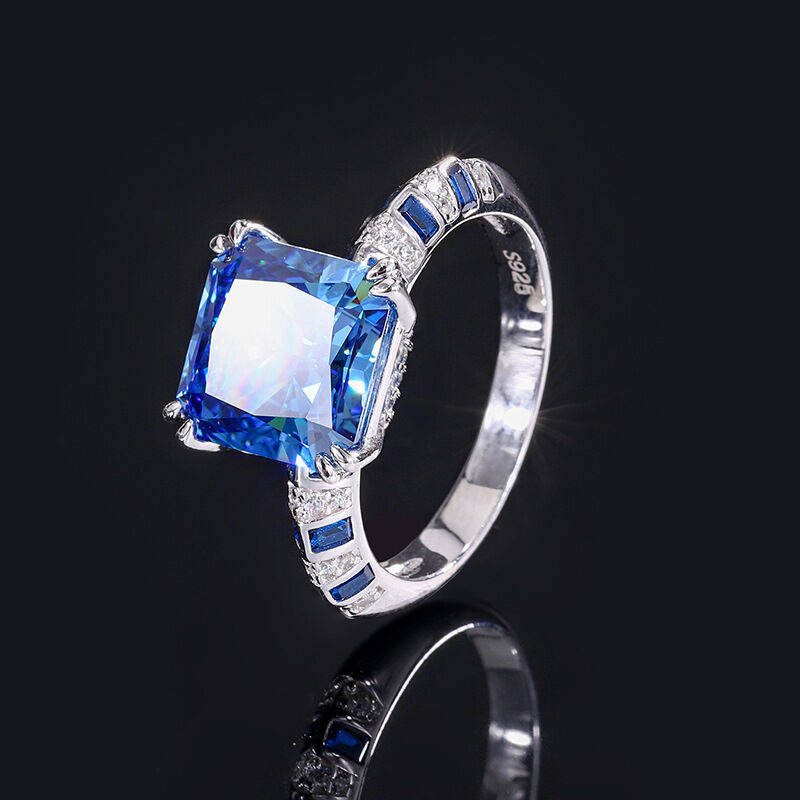 Jeulia Royal Blue Radiant Engagement Ring Two Tone Sterling Silver