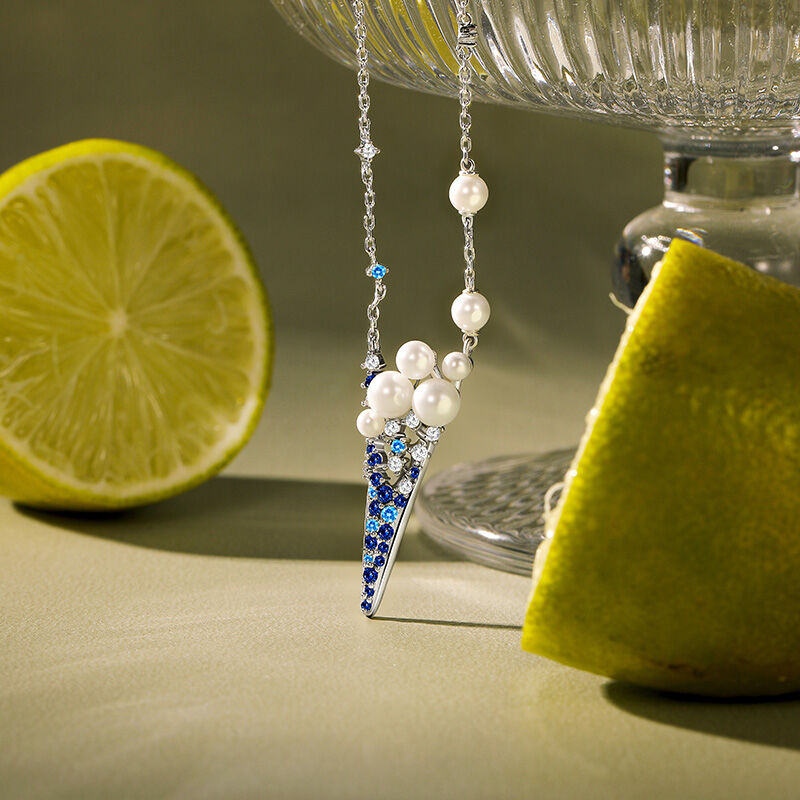 Jeulia Ice Cream Inspired Silver Pearl Necklace