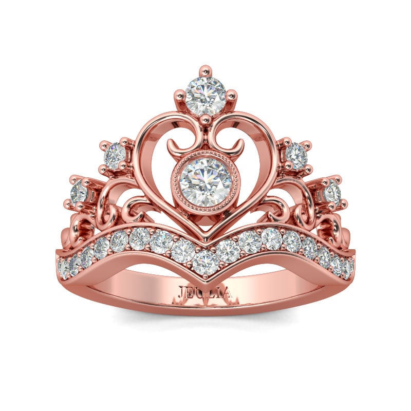 Jeulia Rose Gold Tone Crown Sterling Silver Ring