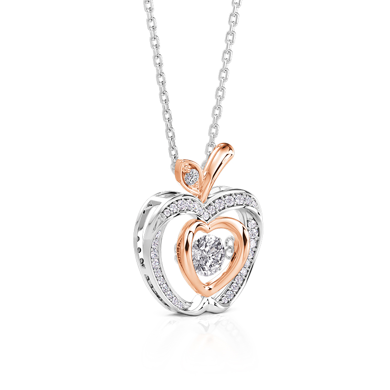Jeulia Two Tone Hollow Apple Design Heart Necklace with Dancing Stone