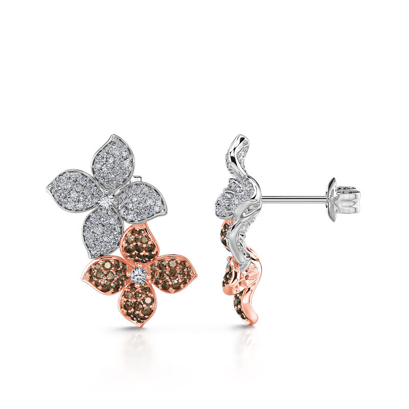 Jeulia "Zwei Liebschaften" Doppelte Blume Sterlingsilber-Ohrringe