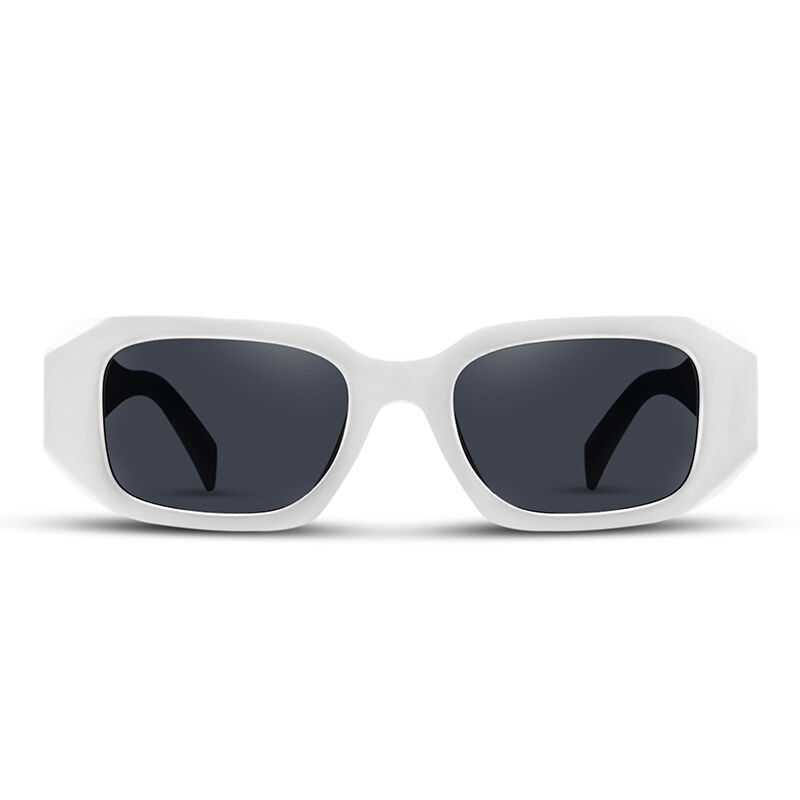 Jeulia "Jump Out" Rectangle White/Black Unisex Sunglasses