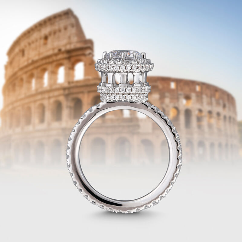 Koloseum Inspirowane Aureola Okrągłe Cięcie Pierścionek Srebrny