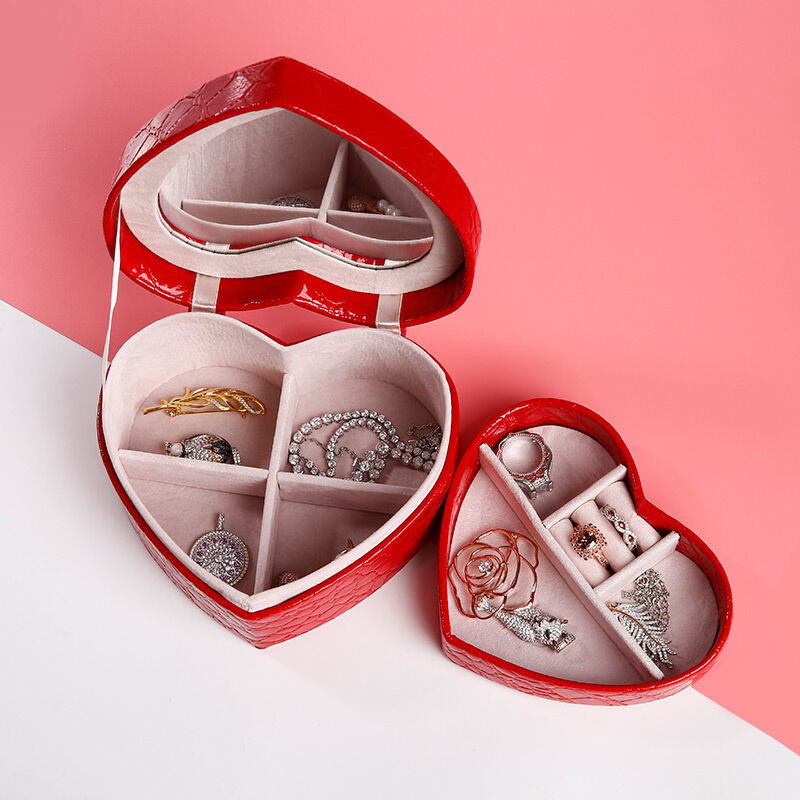 Jeulia Double-layer Heart Shape PU Jewelry Box