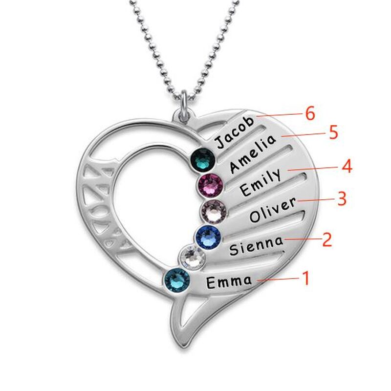 Jeulia Engraved Heart Necklace With Birthstones Sterling Silver