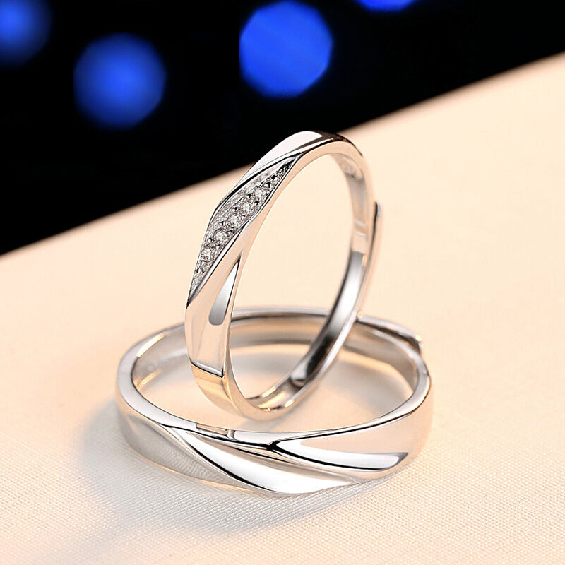 Jeulia Stylish Adjustable Sterling Silver Couple Rings