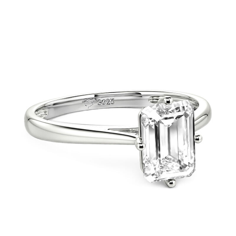 Jeulia Emerald Cut Solitaire Sterling Silver Engagement Ring