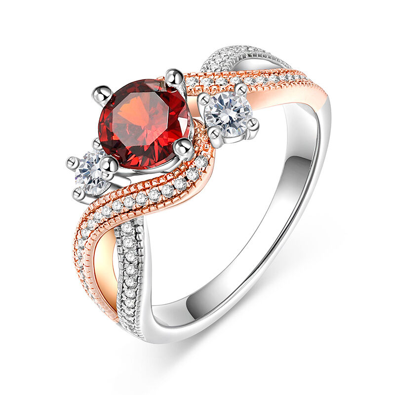 Jeulia Intertwined Three Stone Round Cut Sterling Silver Ring