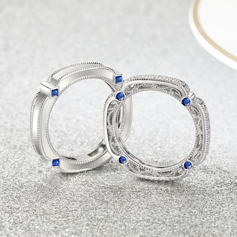 Jeulia "Lucky Blue Star" Vintage Beaded Men Wedding Band Sterling Silver