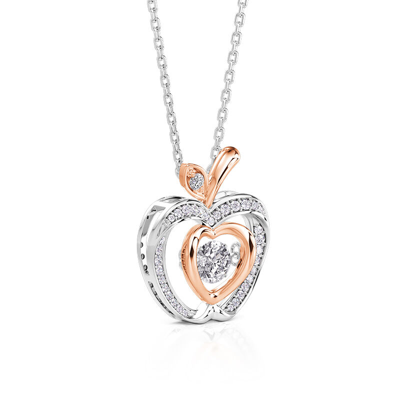 Jeulia Collar de Corazón con Diseño Manzana Hueca Dos Tonos con Piedra Bailarina