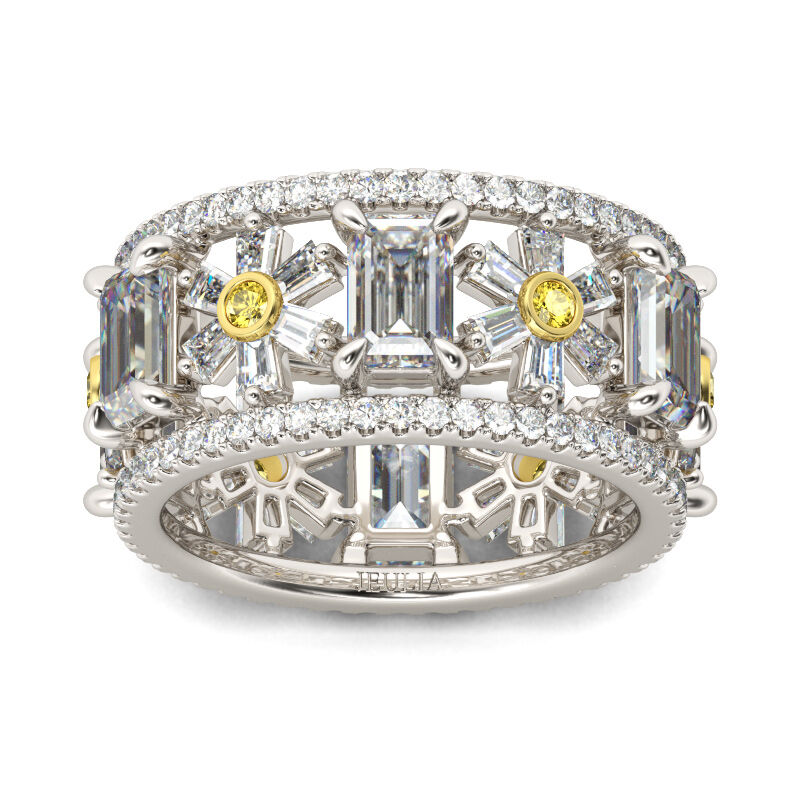 Jeulia Flower Design Emerald Cut Sterling silver Ring
