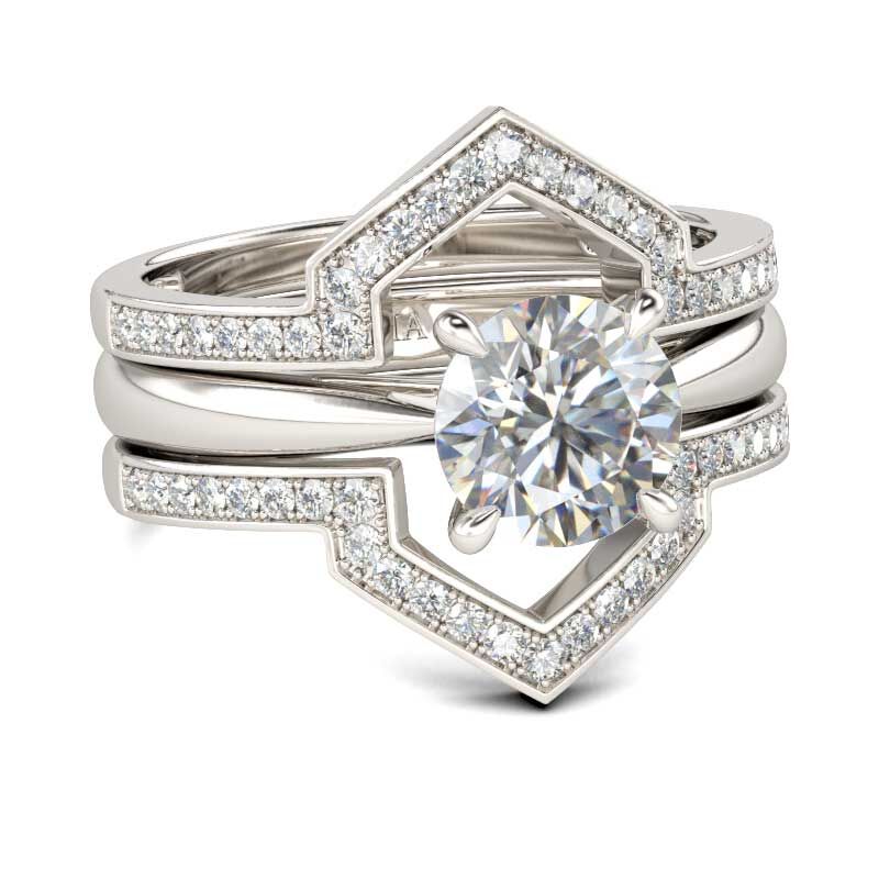 Jeulia Terno De Anillos De Talla Redonda En Plata De Ley