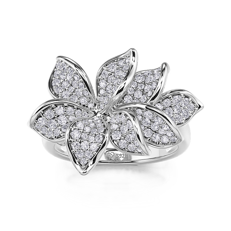 Jeulia Petal Bloom Design Sterling Silver Ring