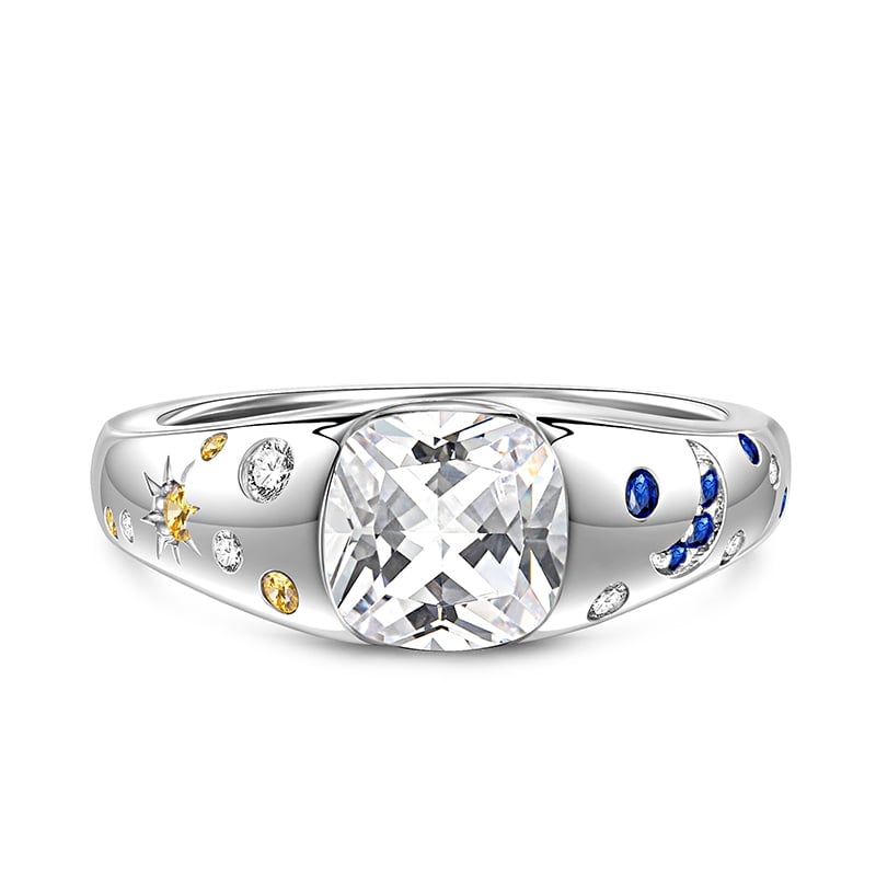 Jeulia Simple Moon and Stars Ring Sterling Silver