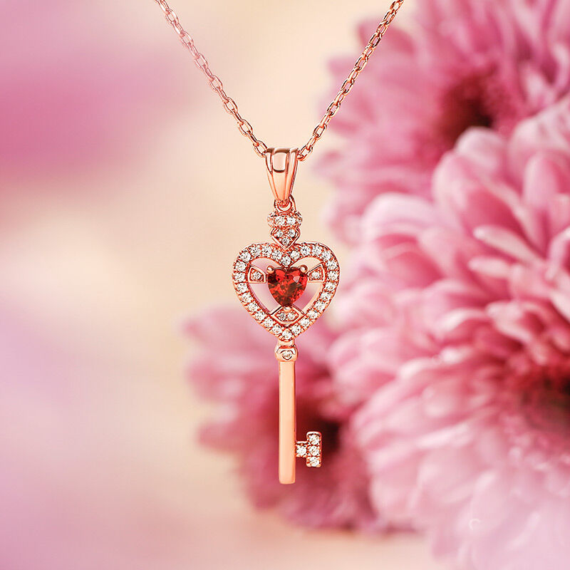Jeulia "Brilliant Faith" Heart Key Sterling Silver Necklace