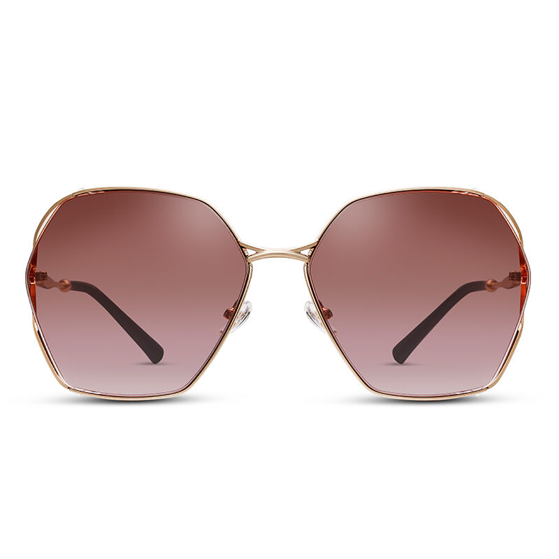 Jeulia "Stand Out" Sześciokątne Brązowo-różowe Okulary Przeciwsłoneczne dla Kobiet Oversize